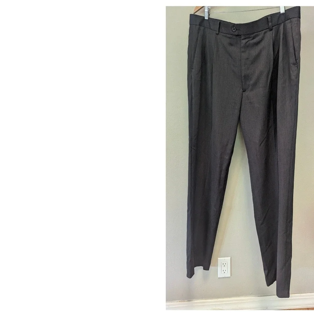 Gary Peters Pleated Dress Pants Mens 40 Charcoal Grey Pure New Wool Trousers